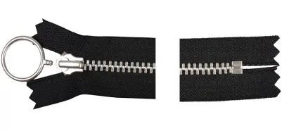 YKK Glidelås Aluminium Fast m/Ring 25cm 4mm Svart